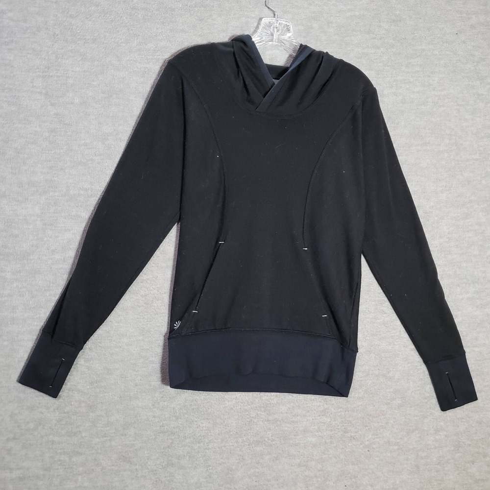 Athleta Women Sweatshirt XS Black‎ Hoodie Long Sleeve Pockets Thumbhole